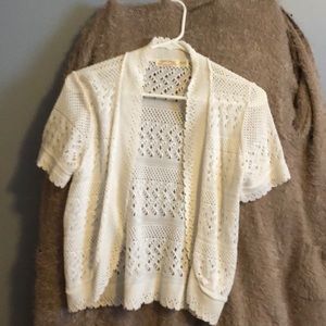 White crochet short sleeve cardigan